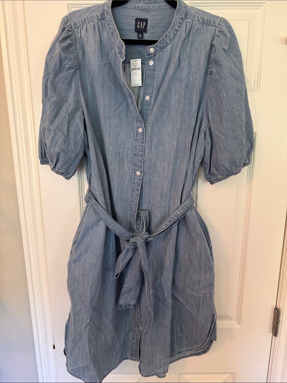 GAP Light Blue Denim Chambray Dress with Tie Waist